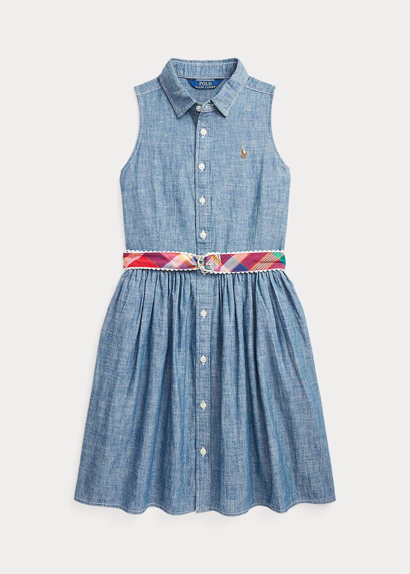 Vestidos Polo Ralph Lauren Niña 7-14 Años Belted Indigo Chambray Shirt Chile Azules MEKLJ-4267